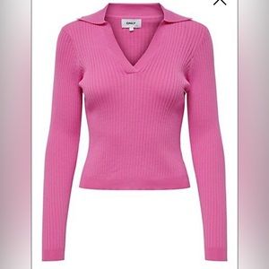 ONLY Hot Pink Barbiecore Polo Neck Shirt BNWT 👚